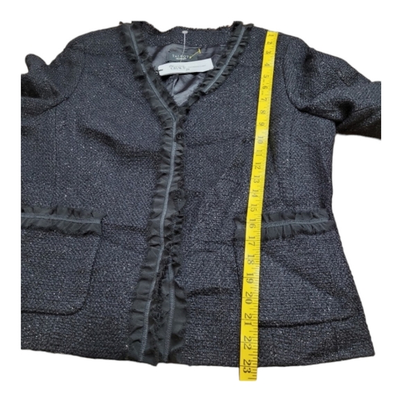 Talbots Tweed wool Boucle Jacket black sparkly lace ruffle fray trim Women's 12 - Picture 11 of 16